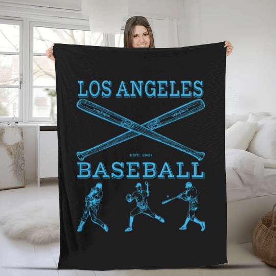 Los Angeles Baseball est 1961 Blue Fleece Blankets