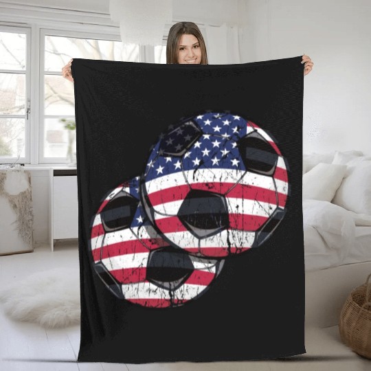 Soccer Ball America American Flag 4th Of July Fleece Blankets