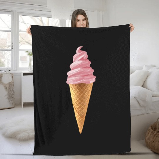 Pink Soft Serve Strawberry Icecream Cone Fleece Blankets