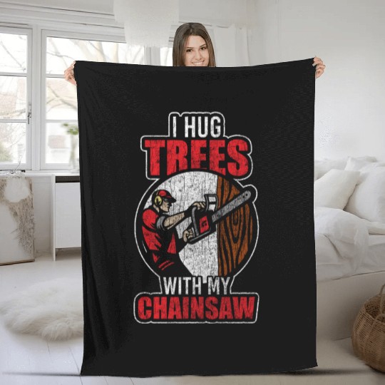 Wood Forestry Chainsaw Saw Fleece Blankets