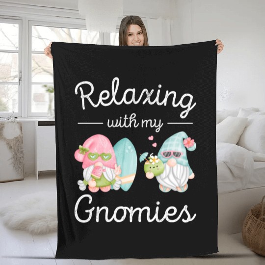Relaxing Gnomes Surfing Vacation Gnome Lover Fleece Blankets