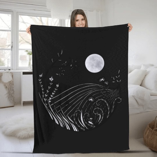 Full moon landscape Fleece Blankets