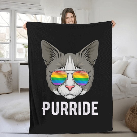 Cat Pride LGBTQ Sunglasses Rainbow Flag Kitten Fleece Blankets