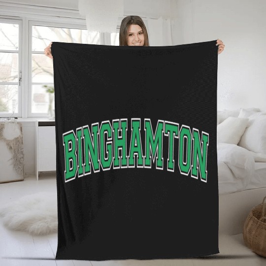 Binghamton Varsity Style Green Text Fleece Blankets