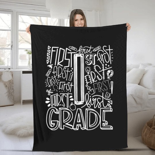 1st Grade Typography Team First Grade Teacher Back Fleece Blankets