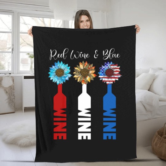 Red Wine Blue 4th Of July Fleece Blankets