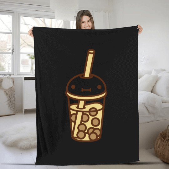 face bubble tea comic Fleece Blankets