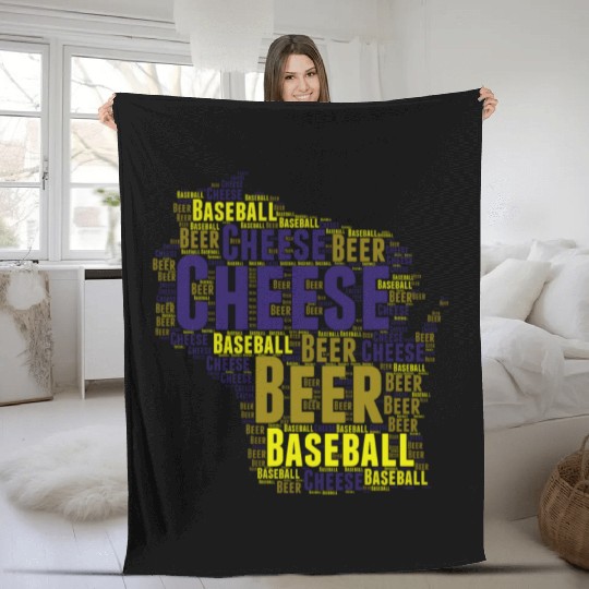 Cheese, Beer, and Baseball Wisconsin Fleece Blankets