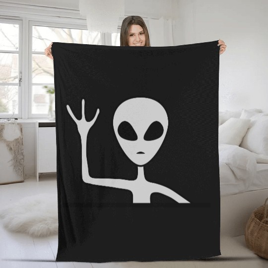 Gray male alien waving Fleece Blankets