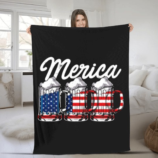 Beer USA Flag Merica Fleece Blankets