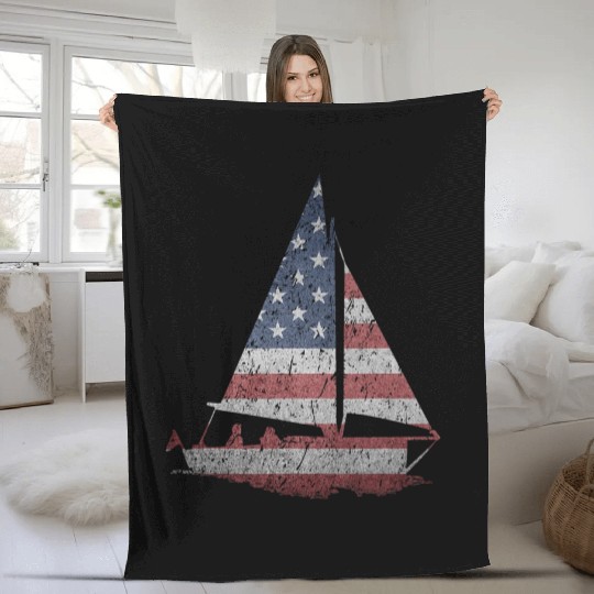 Distressed Stars Stripes Sailboat Sailing Adventur Fleece Blankets