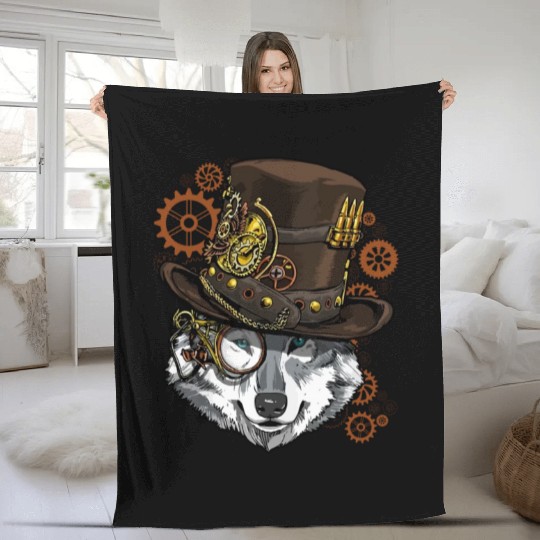 Wolf Steampunk Wolf Fleece Blankets Steampunk Lover