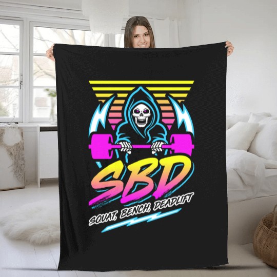 SBD Squat Bench Deadlift (Gym Reaper) Retro Neon Fleece Blankets
