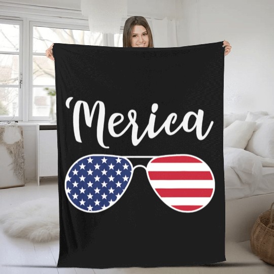 Merica Red Whie And Blue Stars Stripes Sunglasses Fleece Blankets