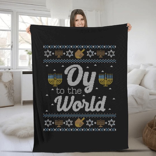 Funny Hanukkah Oy To The World Fleece Blankets