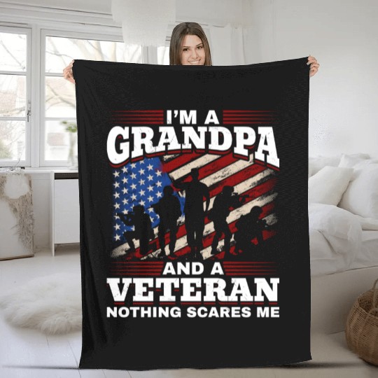Grandpa US Veteran Grandfather Patriotic Fleece Blankets