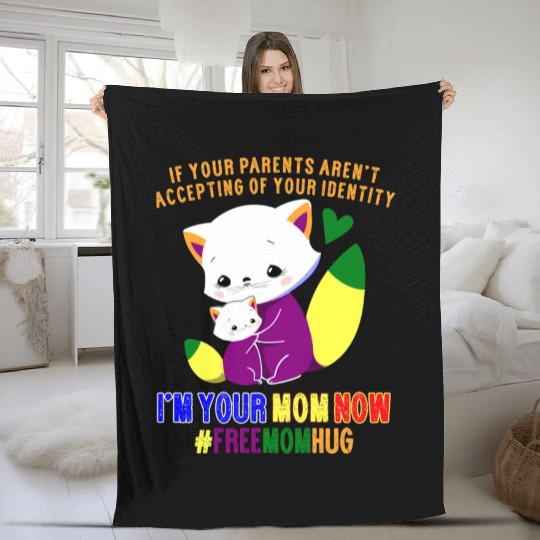 Free Mom Hugs Proud Mama Cat and Kitten Pride Fleece Blankets