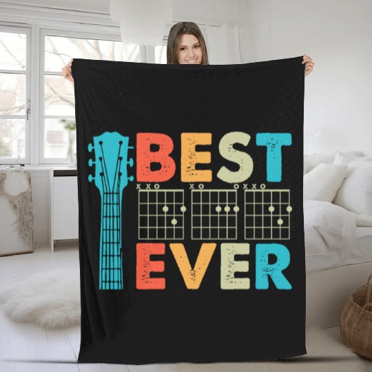 Best Dad Ever Funny Guitar Lover Vintage Father Fleece Blankets