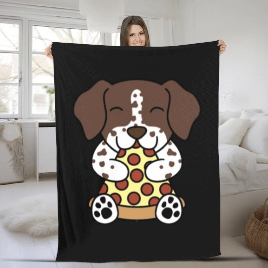 German Shorthaired Pointer Pizza Lover Fleece Blankets