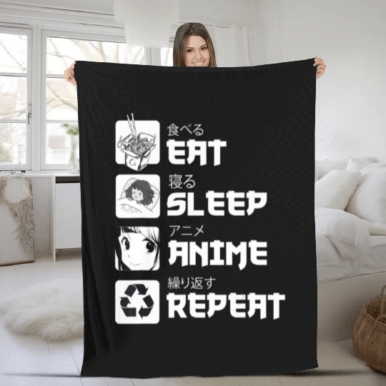 Awesome Anime Eat Sleep Anime Repeat Teenager Fleece Blankets