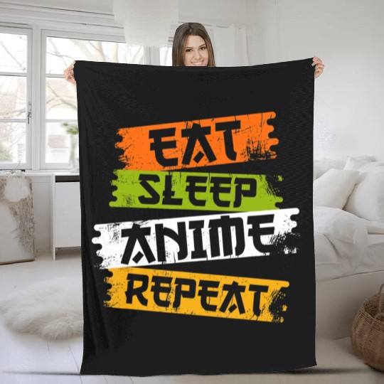 Eat Sleep Anime Repeat Japanese Manga Japan Lover Fleece Blankets