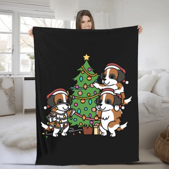 Saint Bernard Christmas Tree Fleece Blankets