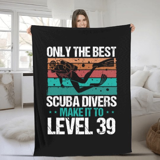 39 Scuba Diving Level 39 Year Diver Snorkeling Fleece Blankets