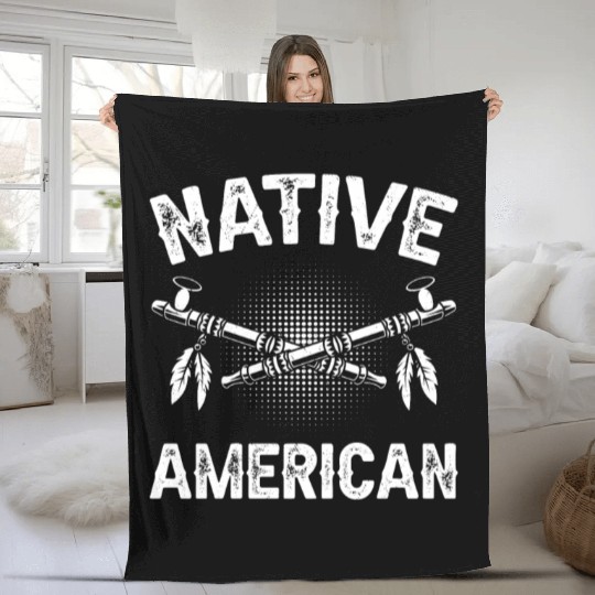 Native American Axe Retro Chief Fleece Blankets