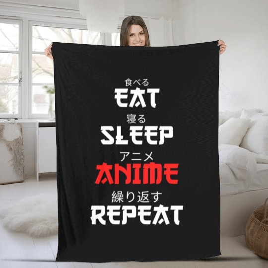 Japanese Anime Manga Otaku Eat Sleep Anime Repeat Fleece Blankets