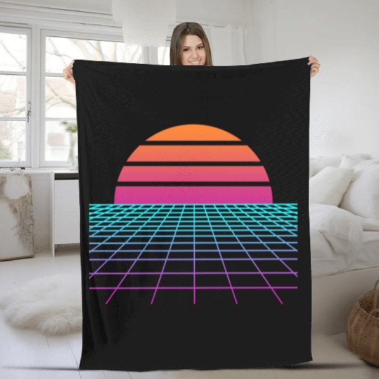 Synthwave Sunset Painter Gift Fleece Blankets