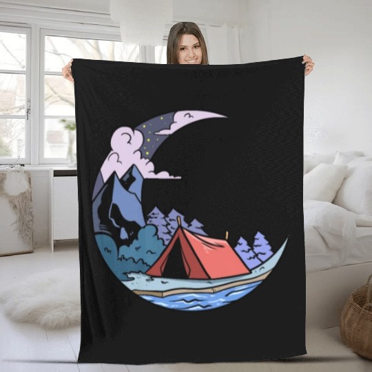 Camper Campsite Moon Camp Camping Fleece Blankets