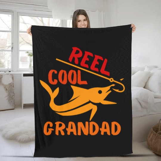 REEL COOL GRANDAD, FISHERMAN, GRANDPA Fleece Blankets