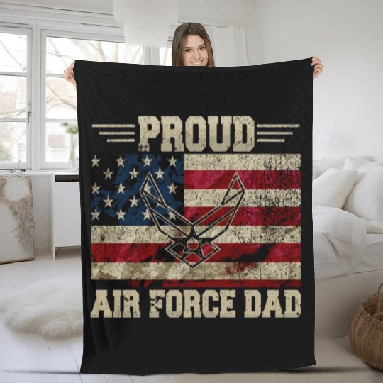 Proud Air Force Dad Veteran Us Flag Fleece Blankets