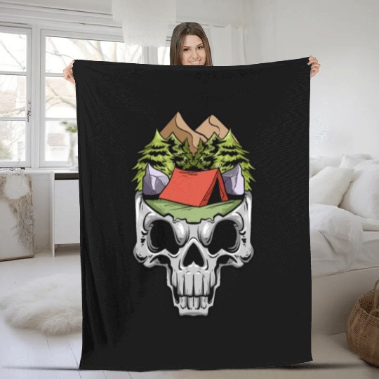 Camper Campsite Skull Skeleton Head Camp Camping Fleece Blankets