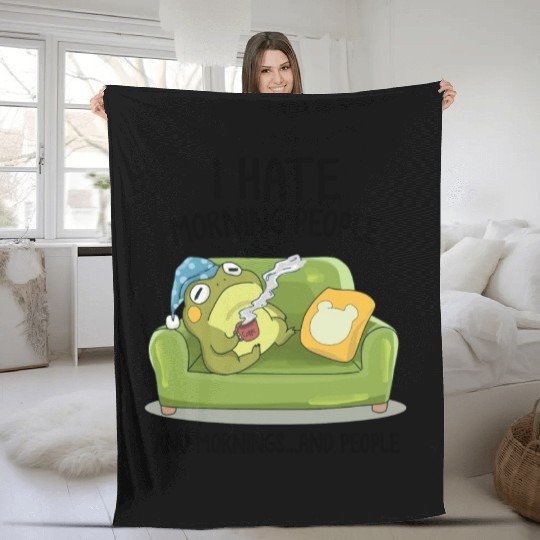 Toad Frog Drinking Coffee I Hate Morning People Fleece Blankets