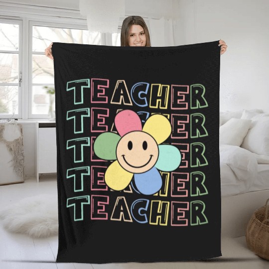 Retro Teacher Teacher Teacher Life Kindergarten Fleece Blankets