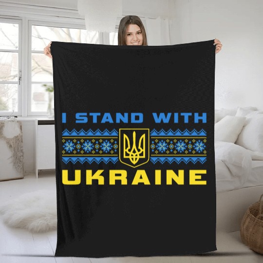 I STAND WITH UKRAINE BLUE-YELLOW Fleece Blankets