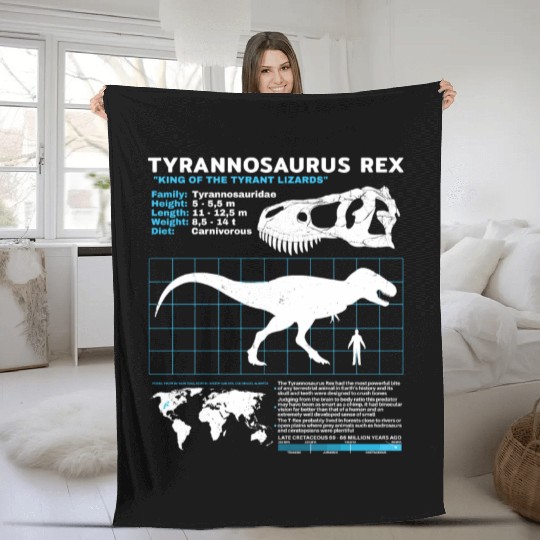 Tyrannosaurus Rex fact sheet Fleece Blankets