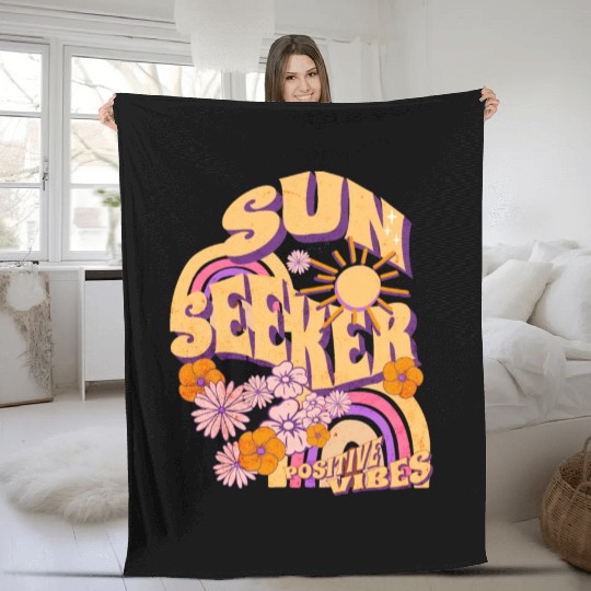 Sun Seeker Positive Vibes Summer Vacation Floral Fleece Blankets