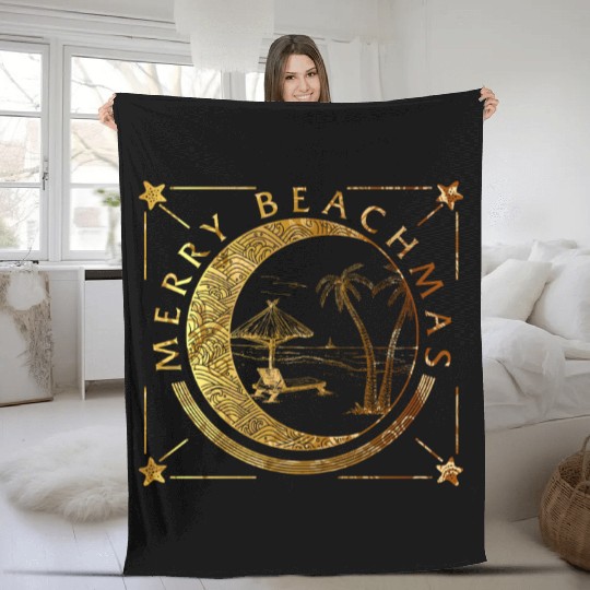 Coastal Beach Christmas In July Fleece Blankets, Merry
