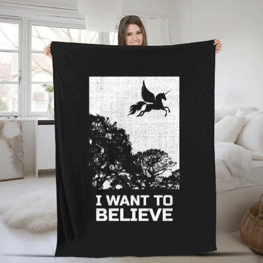 Unicorn "I Want To Believe" UAP Outfit Alien Ufo Fleece Blankets