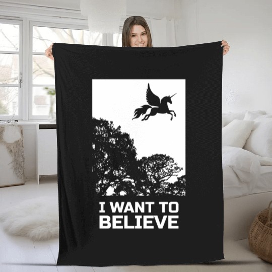 Unicorn I Want To Believe UAP Outfit Alien Ufo Fleece Blankets