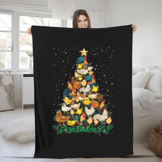Christmas Chickens Pine Tree Funny Chicken Farmer Fleece Blankets