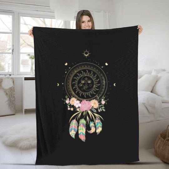 Beautiful Dreamcatcher Sun Moon Flowers Fleece Blankets