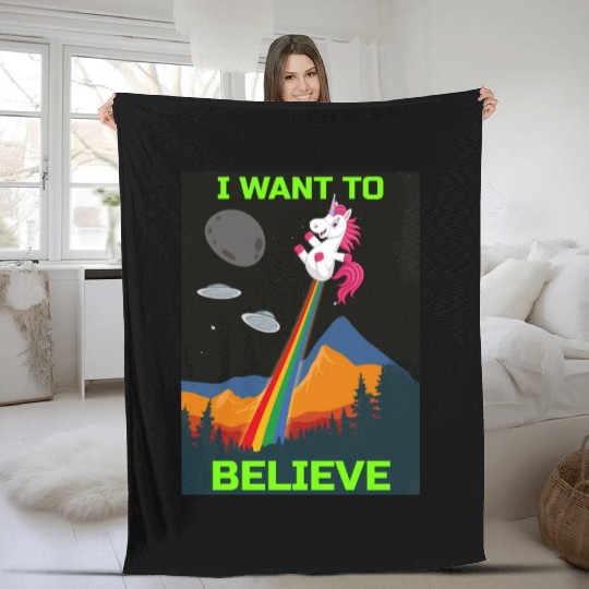 Unicorn "I Want To Believe" UAP Outfit Alien Ufo Fleece Blankets