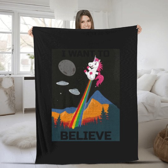 Unicorn "I Want To Believe" UAP Outfit Alien Ufo Fleece Blankets