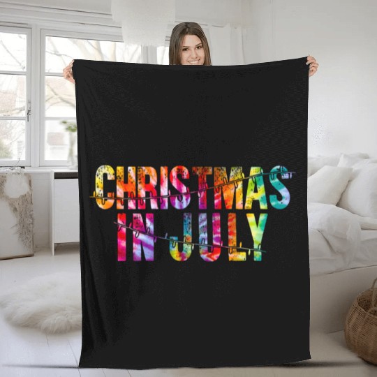 Christmas In July Xmas Tree Lights Santa Beach Fleece Blankets
