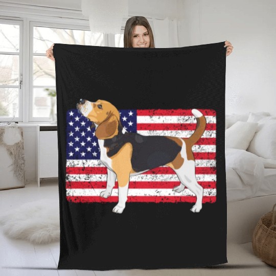 Patriotic US Flag Beagle Fleece Blankets