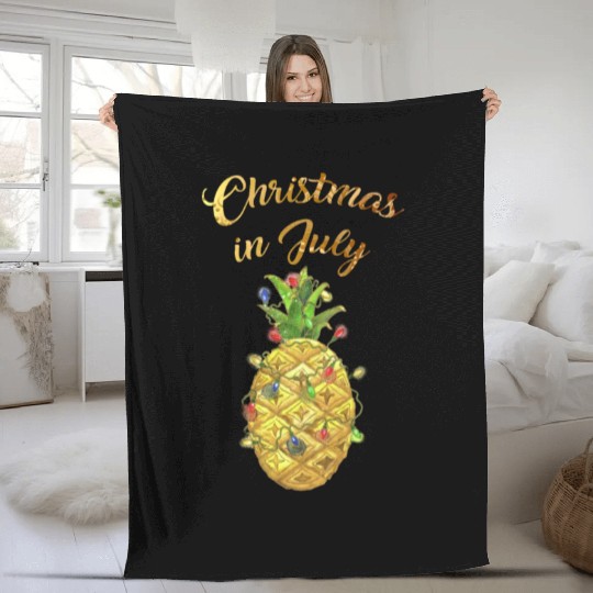 Christmas In July Pineapple Xmas Tree Lights Fleece Blankets