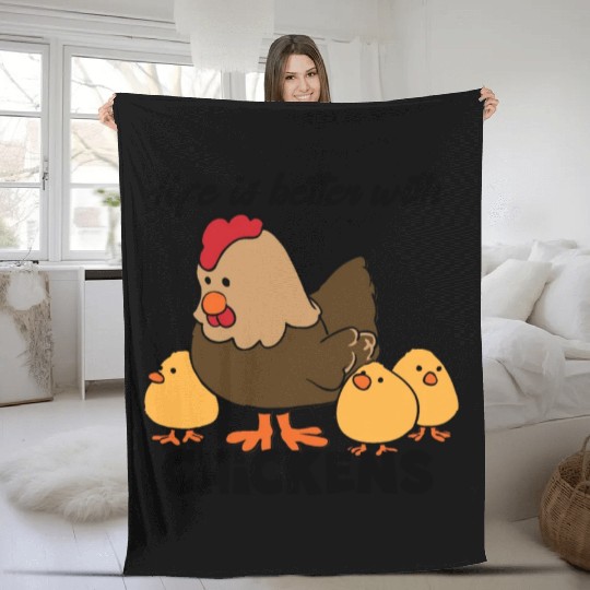 Life Is Better with Chickens Cartoon Funny Hen Fleece Blankets